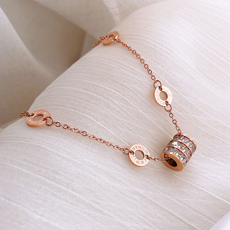 Roman Numerals Bracelets for Women, Stainless Steel, Luxury Crystal Anklet