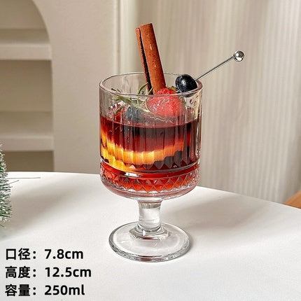 Engraved Embossed Small Goblet Glass Cup For Soju Sake Liquor Short Stemmed Glass