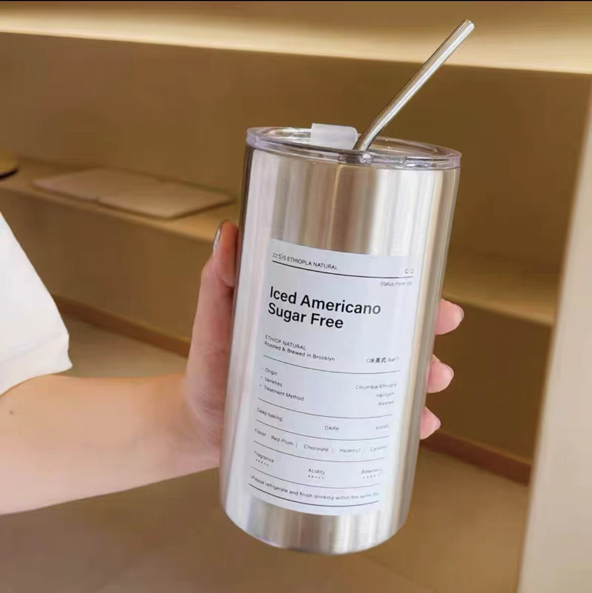 600ml Stainless Steel Insulated Coffee Mug With Straw Leak-Proof