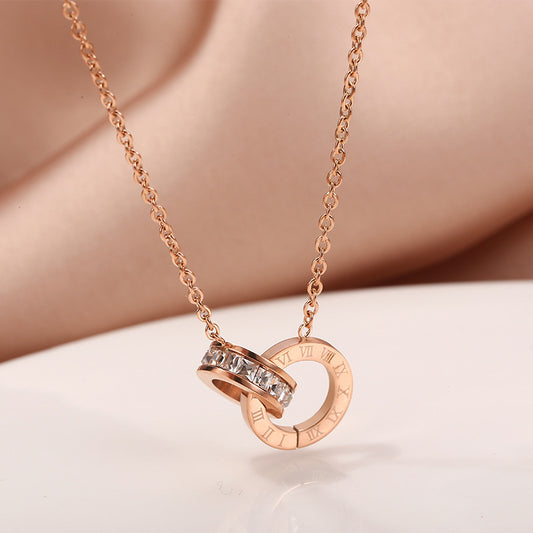 Roman digital double ring pendant necklace