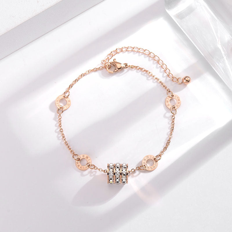 Roman Numerals Bracelets for Women, Stainless Steel, Luxury Crystal Anklet