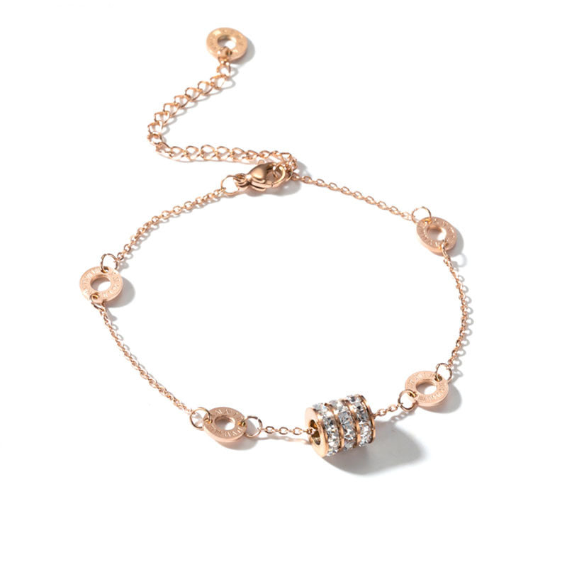 Roman Numerals Bracelets for Women, Stainless Steel, Luxury Crystal Anklet