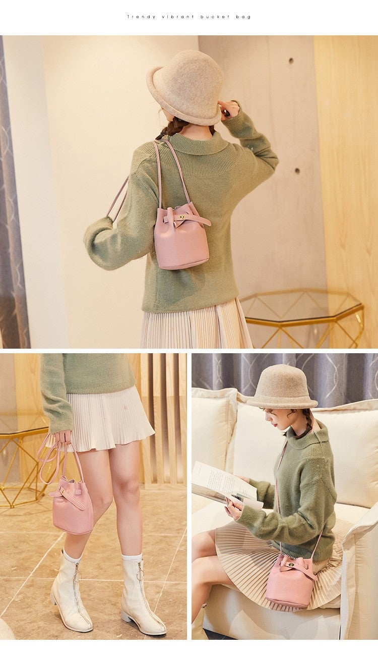 High-End Feel Lychee Pattern Pink Women's Crossbody Bag