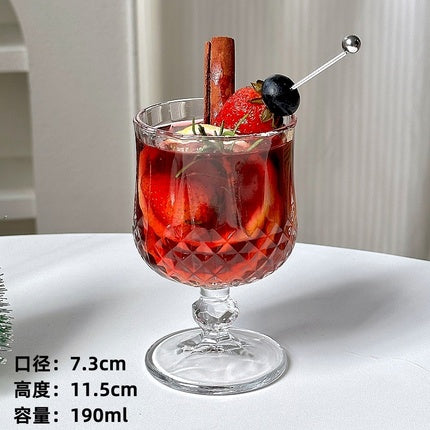 Engraved Embossed Small Goblet Glass Cup For Soju Sake Liquor Short Stemmed Glass