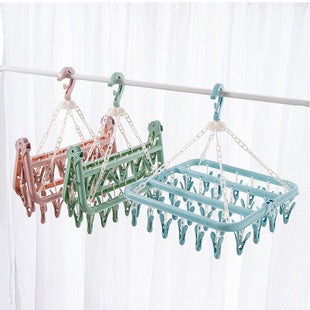 Folding Clothes Dryer Hanger 32 Clips Multifunctional Plastic Drying Rack