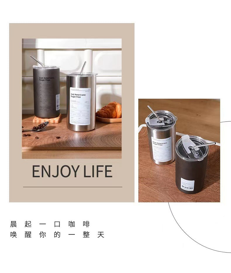 600ml Stainless Steel Insulated Coffee Mug With Straw Leak-Proof