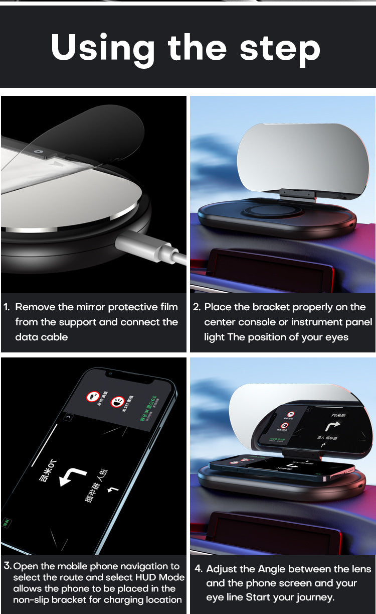 Angle GPS Navigator Hud Projector Magnetic Wireless Fast Charger Phone Holder