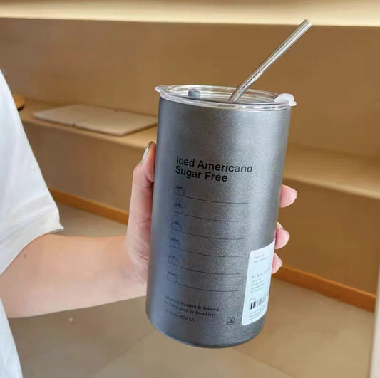 600ml Stainless Steel Insulated Coffee Mug With Straw Leak-Proof