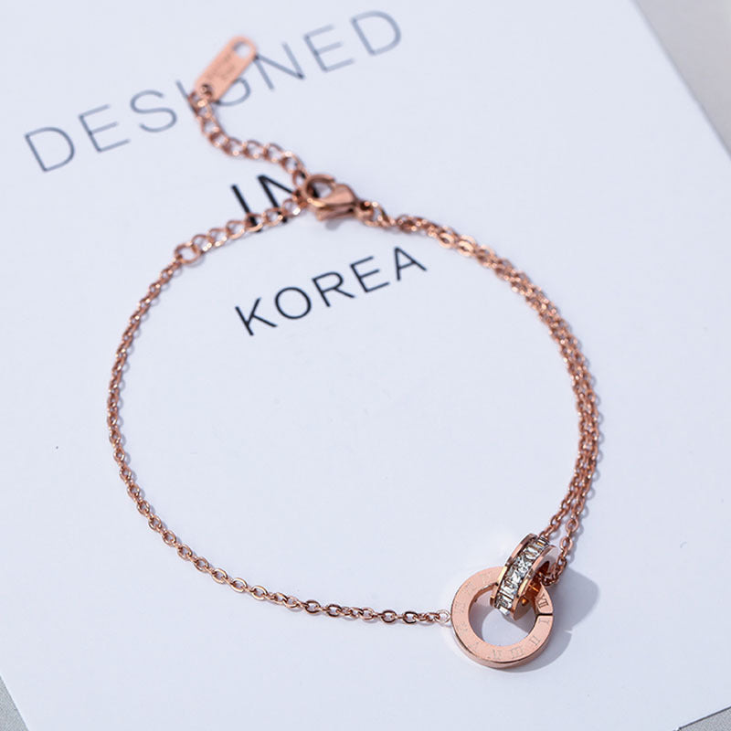Roman Numerals Bracelets for Women, Stainless Steel, Luxury Crystal Anklet