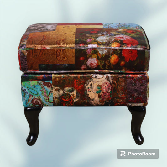 The Patchwork Ottoman combines expert craftsmanship