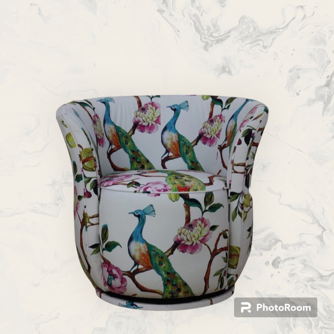 Tub Swivel Chair, Peacock White/Black