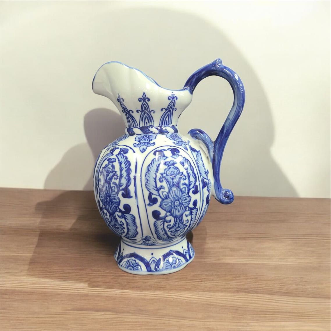 Chinese Blue Floral Porcelain Vase with Handle