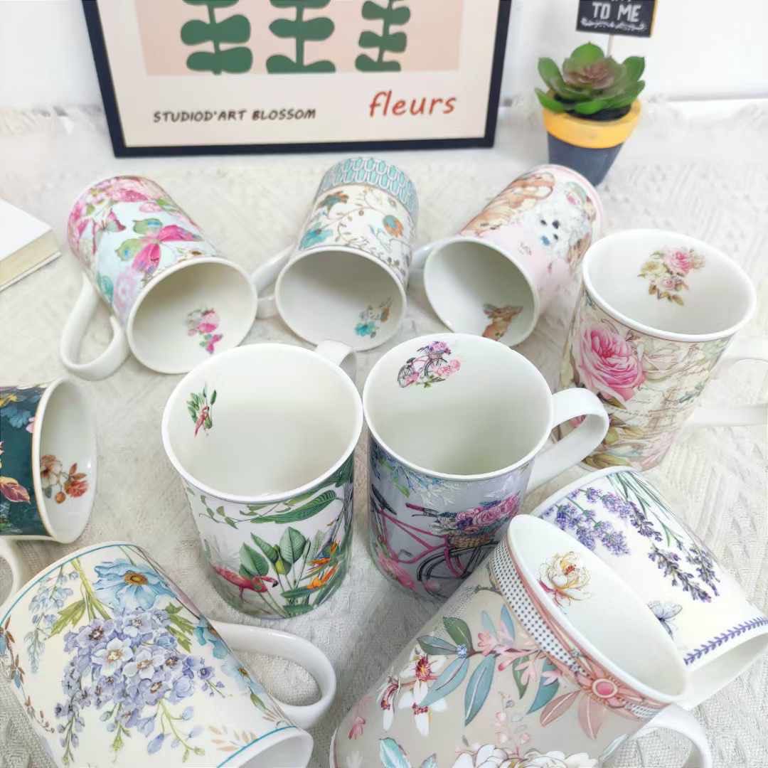 Floral Print Porcelain Mug with Handle 11.2H*12.3W cm